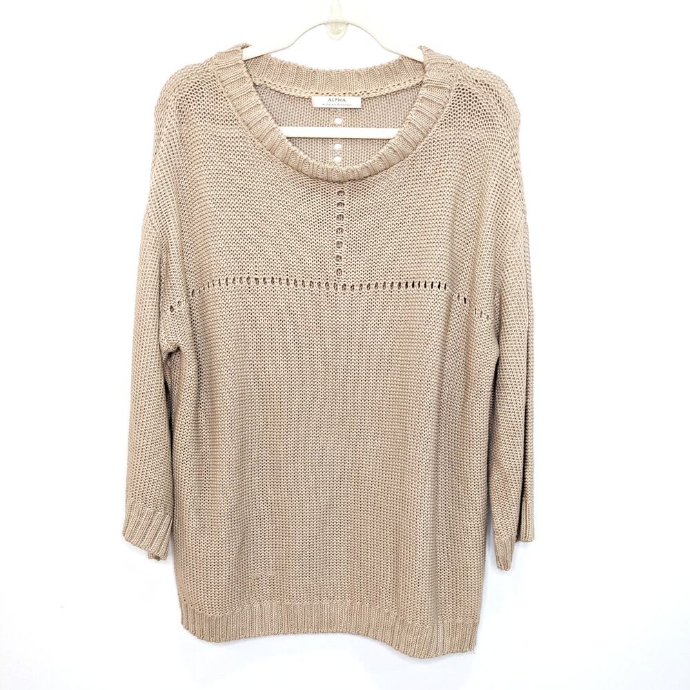 Alpha Massimo Rebecchi Mens XL Sweater Knit Tan Long Sleeve Linen Cotton